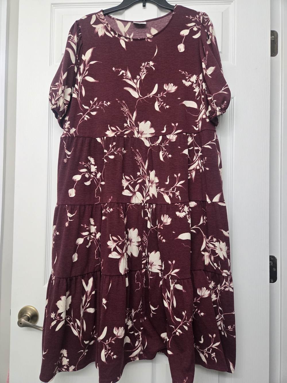 Ava & Viv Maroon Floral Tiered Midi Dress